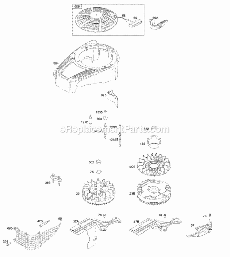 Blower Housing CoverGuards Flywheel Rewind Starter Diagram and Parts List for 12Q907-0133-B1  Briggs and Stratton Engine